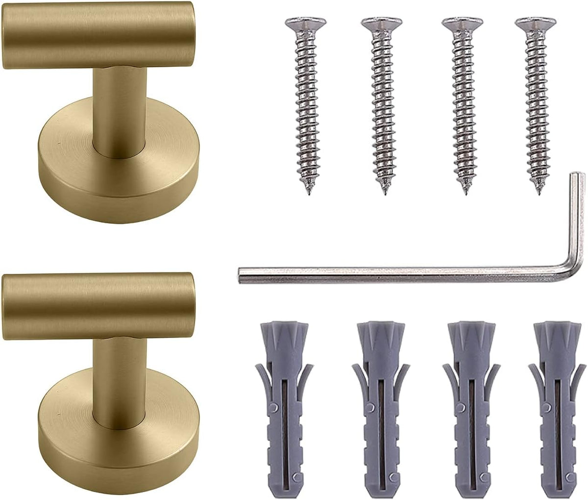 TASTOS Brushed Gold Bathroom Towel Coat Hook Stainless Steel, 2 Pack Robe Clothes Cabinet Closet