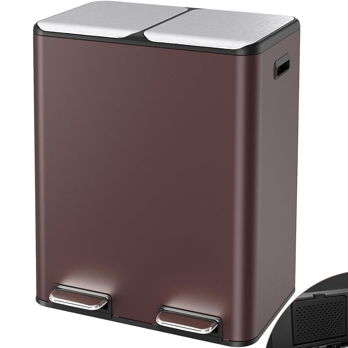 Arlopu 16Gal Dual Trash Can w/2 Built-in Box for Odor Control, Hands-Free Kitchen Garbage Bin