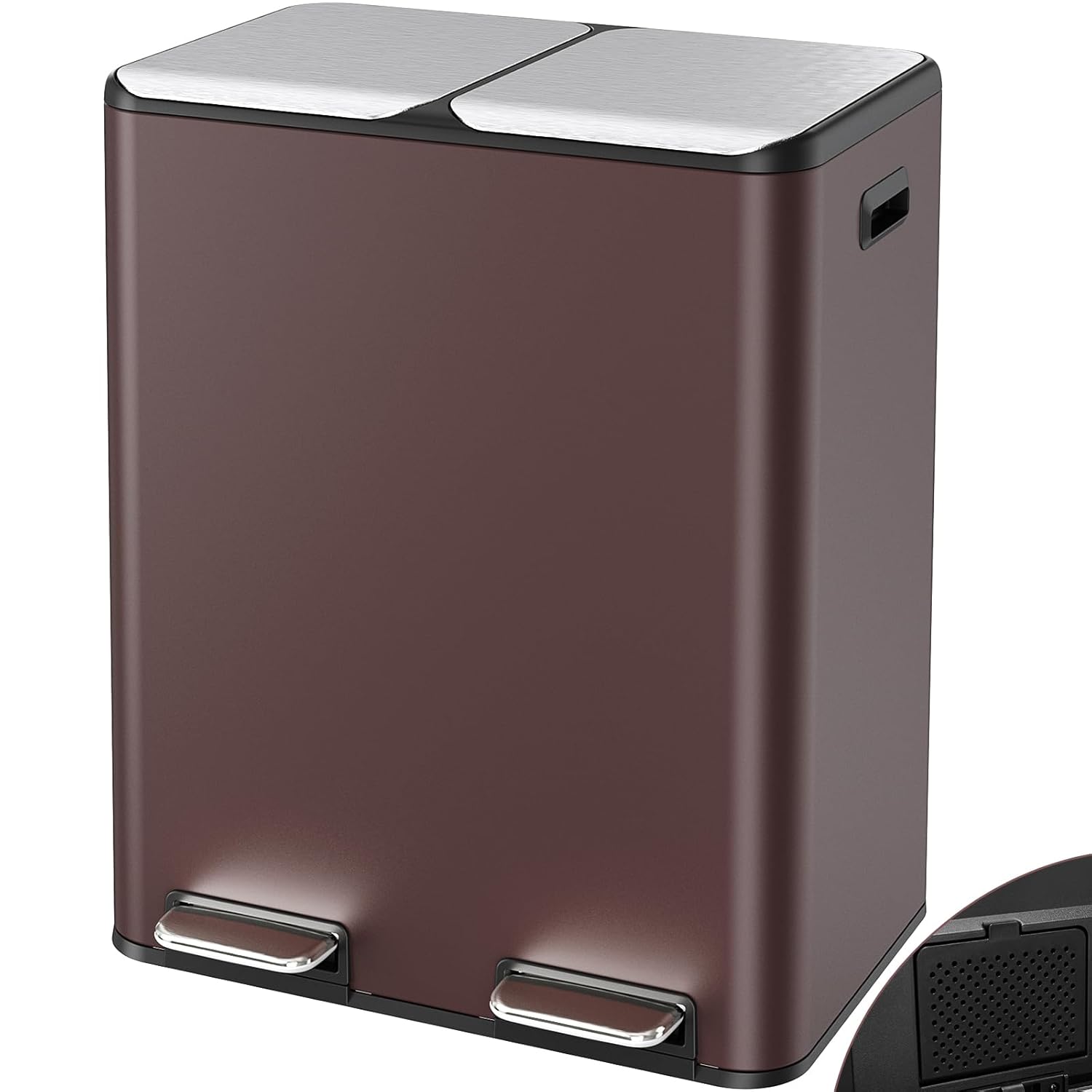 Arlopu 16Gal Dual Trash Can w/2 Built-in Box for Odor Control, Hands-Free Kitchen Garbage Bin