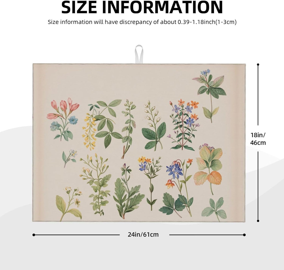 Vintage Plants Herbs Floral Dish Drying Mat Highly Absorbent Double-Sided Microfiber with Hanging
