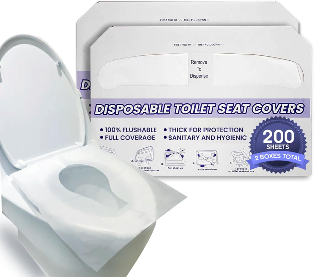 Disposable Toilet Seat Covers XL Half Fold Flushable – 200 Sheets 2 Pack for Public Facilities