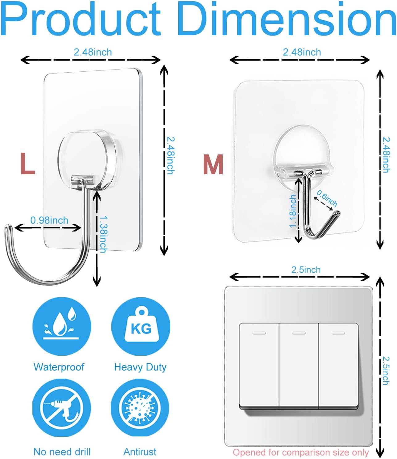 Large Adhesive Hooks for Hanging Heavy Duty Wall Hooks Self Adhesive Towel Coat Hooks Waterproof
