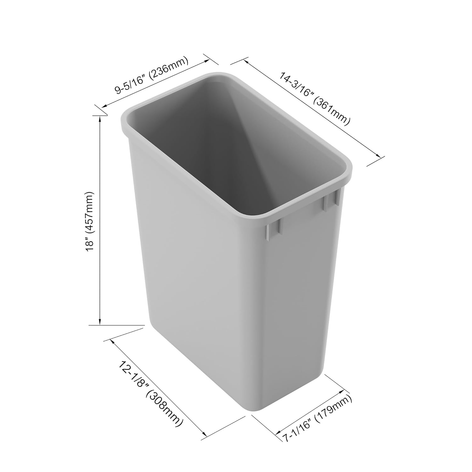 Dowell 35L Wastebasket Trash Container, 37Qt/9.2Gal, Plastic, Stackable, for