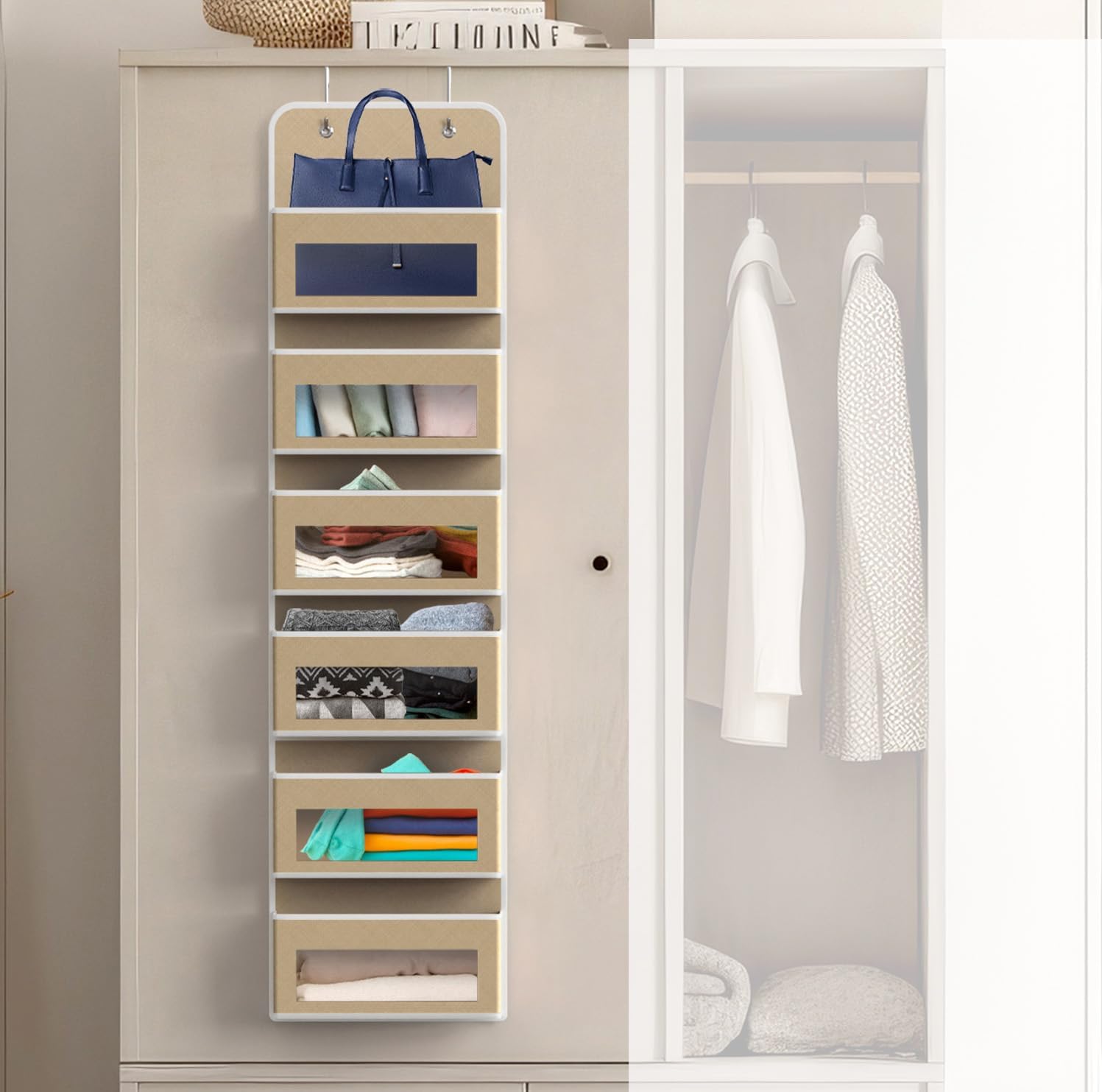 SIMPLE HOUSEWARE 6 Clear Window Pocket Over Closet Door Storage Hanging Organizer for Bedroom
