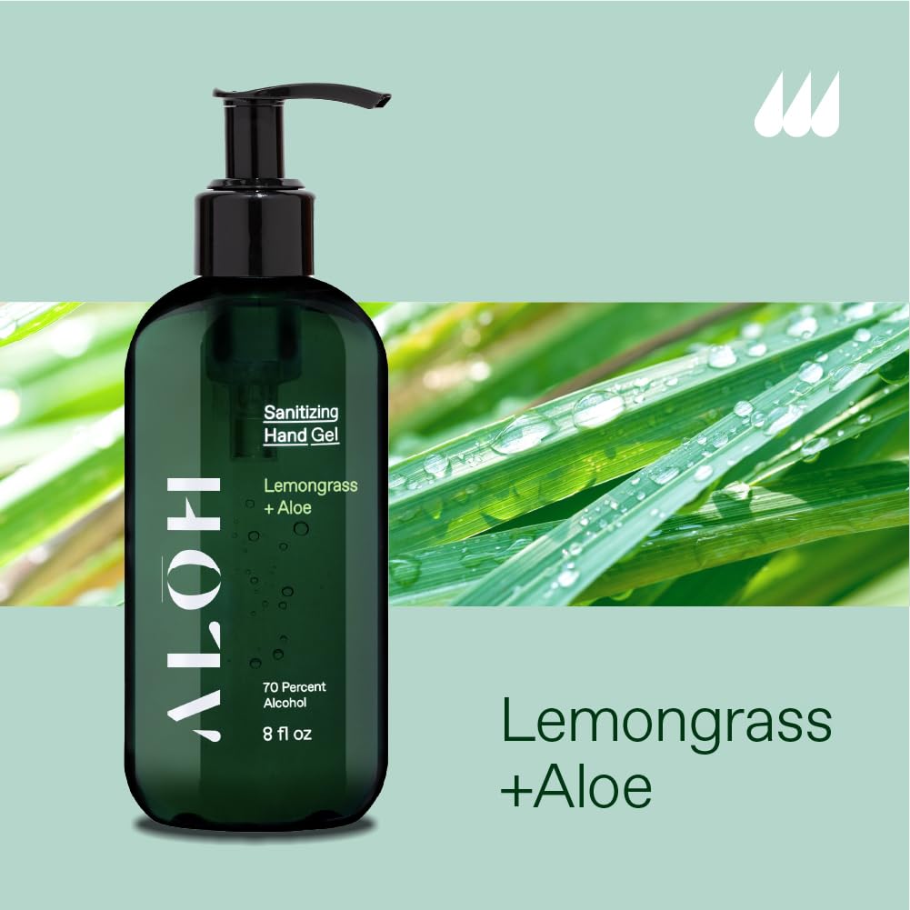 ALŌH Sanitizing Hand Gel 2-pack | Lemongrass + Aloe | 70% Alcohol Hydrating Hand Sanitizer Gel with