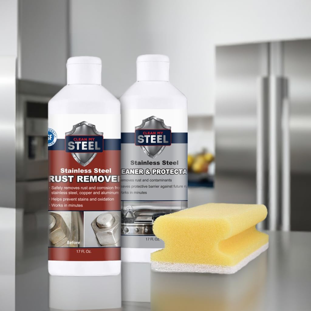 CLEAN MY STEEL Stainless Steel Rust Stain Remover, Protector & Cleaner Kit, Concentrated Formula