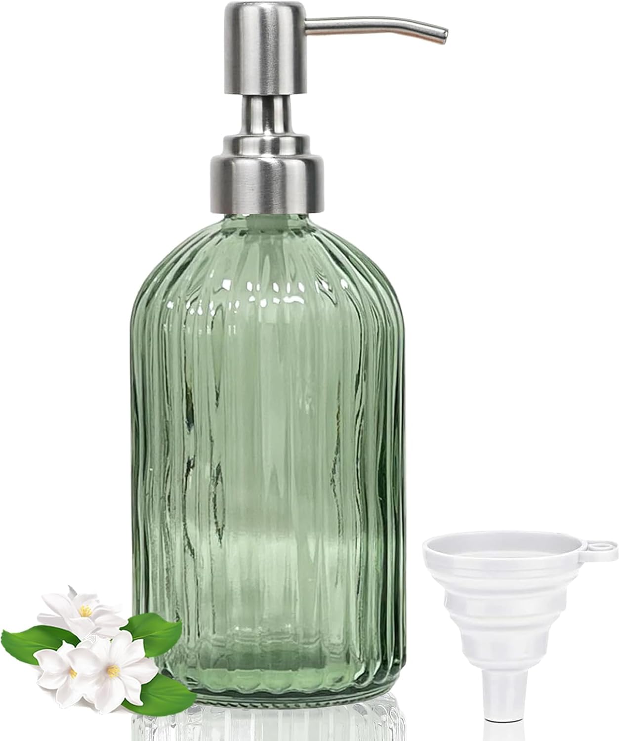 14Oz Green Soap Dispenser Bathroom, Clear Glass Hand Soap Dispensers with Stainless Steel Pump