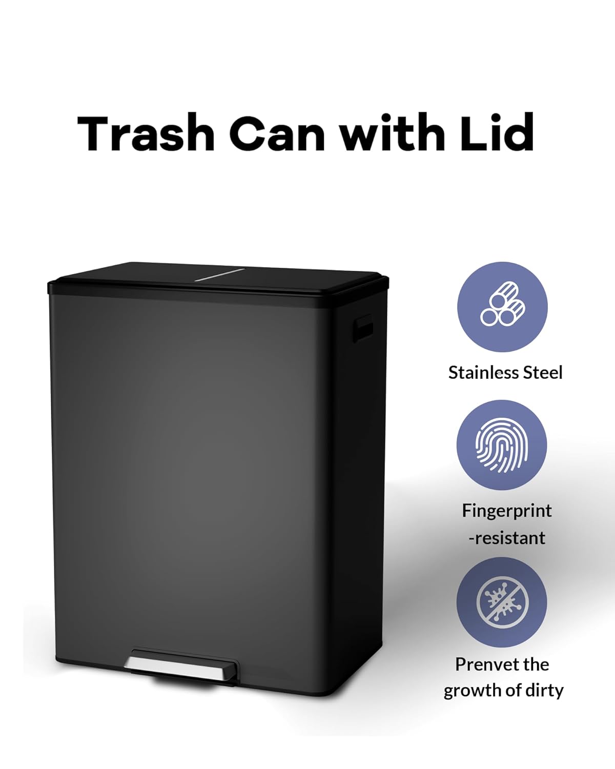Garvee Dual Trash Can for Recycling and Trash, 2 x 30 L (60 L) Stainless Steel Kitchen Trash Can
