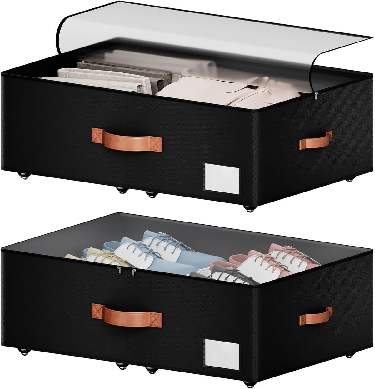 Underbed Storage With Wheels,Large Capacity 10 inches Height Storage Bins,Rolling Underbed Shoe
