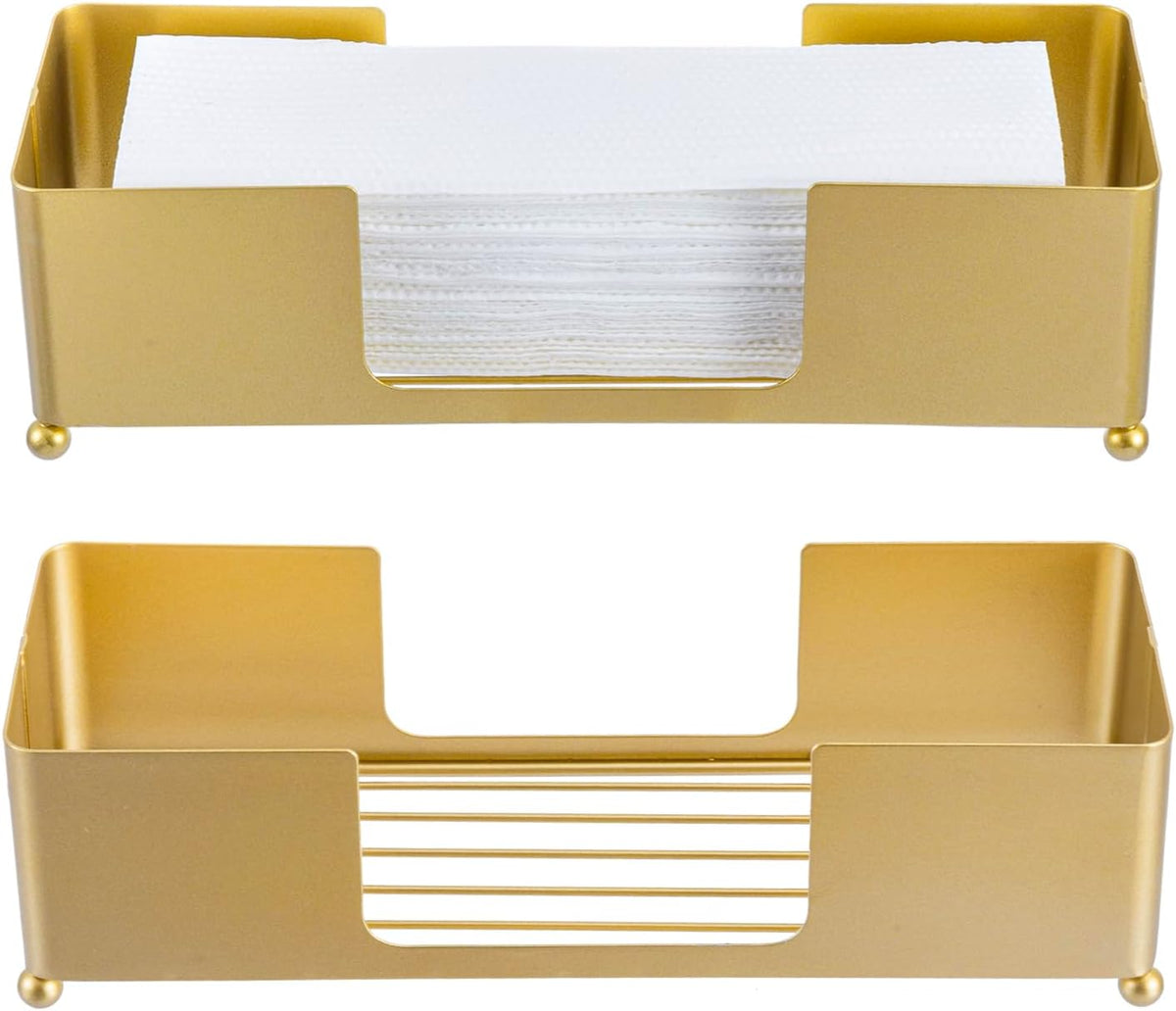 MyGift Modern Brass Tone Metal Tabletop Folded Hand Towel Holder, Commercial Countertop Tissue