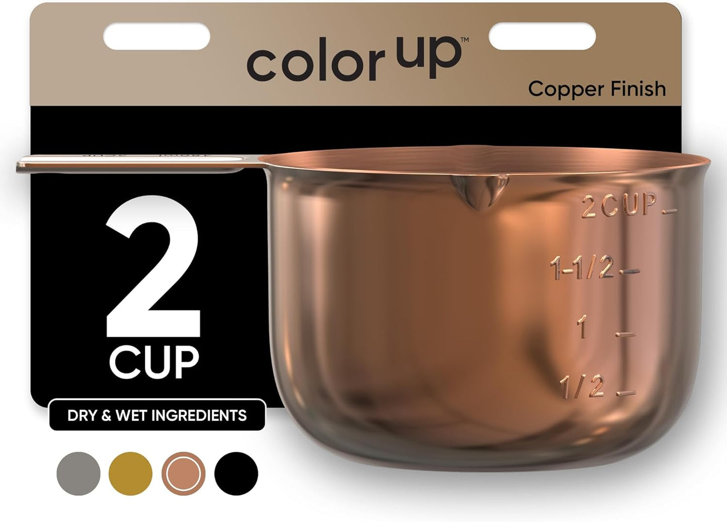 Color Up 2 Cup Measuring Cup, 480ml Copper Stainless Steel Metal Measuring Scoop, Easy-Pour Spouts