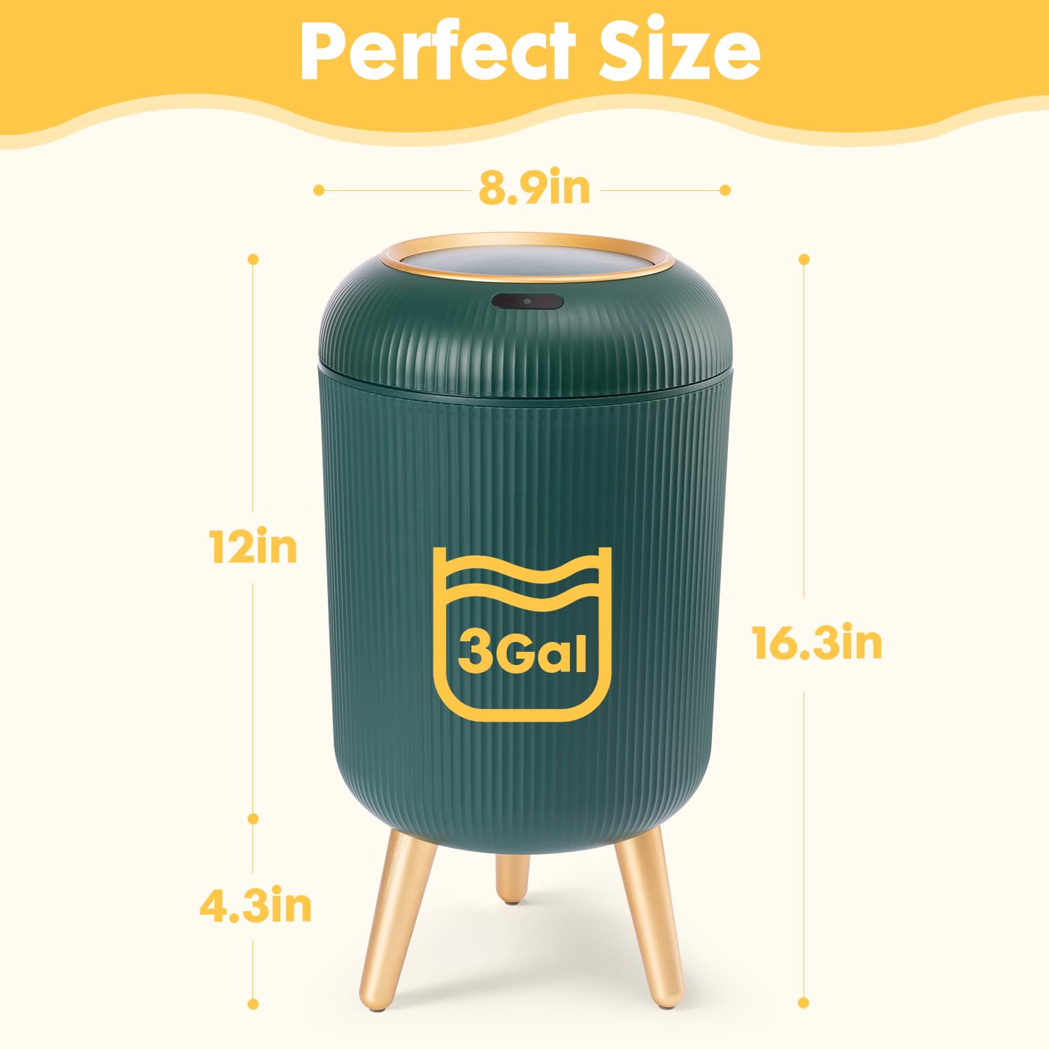 Bathroom Trash Can Automatic Touchless, 3 Gallon Smart Motion Sensor Garbage Can with Lid Electric