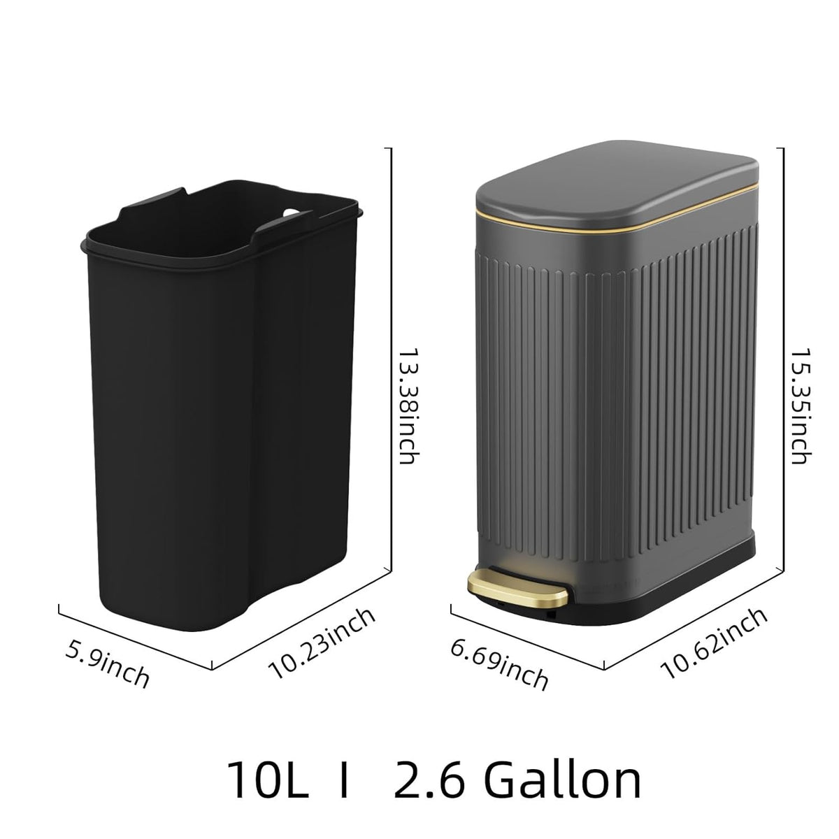 2.6 Gallon Slim Bathroom Trash Can with Soft Close Lid, 10L Stainless Steel Garbage Can with