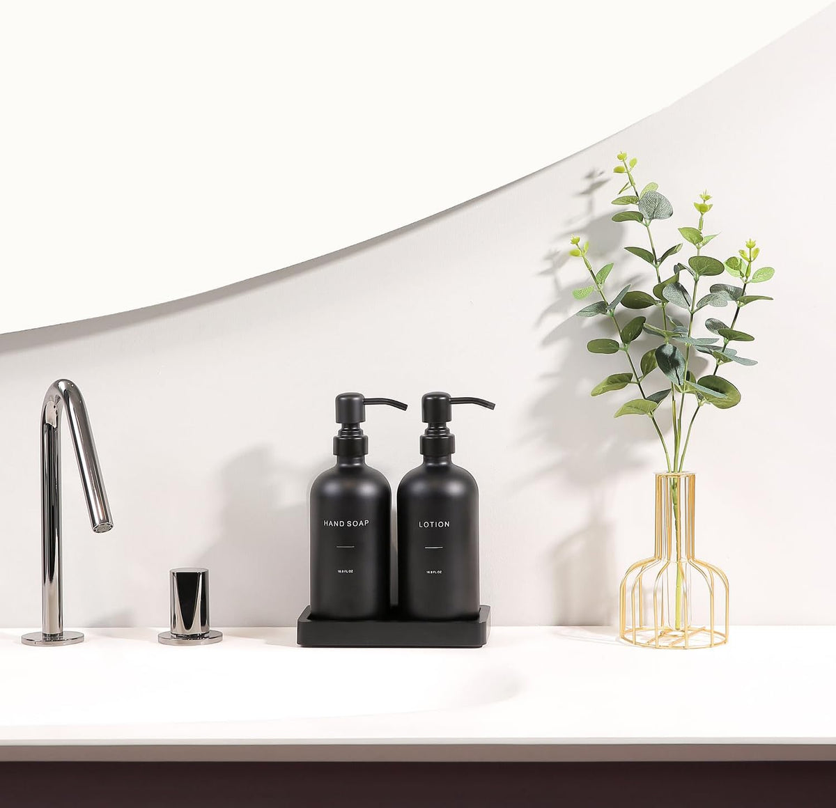 Black Soap Dispenser Bathroom Set, Soap and Lotion Dispenser Set with Stainless Steel Pump, Perfect