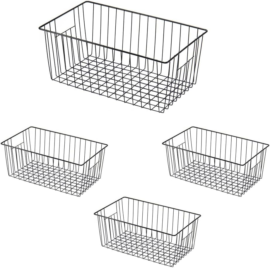 16inch Freezer Wire Storage Organizer Baskets, Household Refrigerator Bin with Built-in Handles for