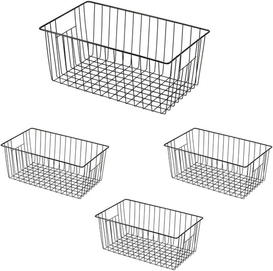 16inch Freezer Wire Storage Organizer Baskets, Household Refrigerator Bin with Built-in Handles for