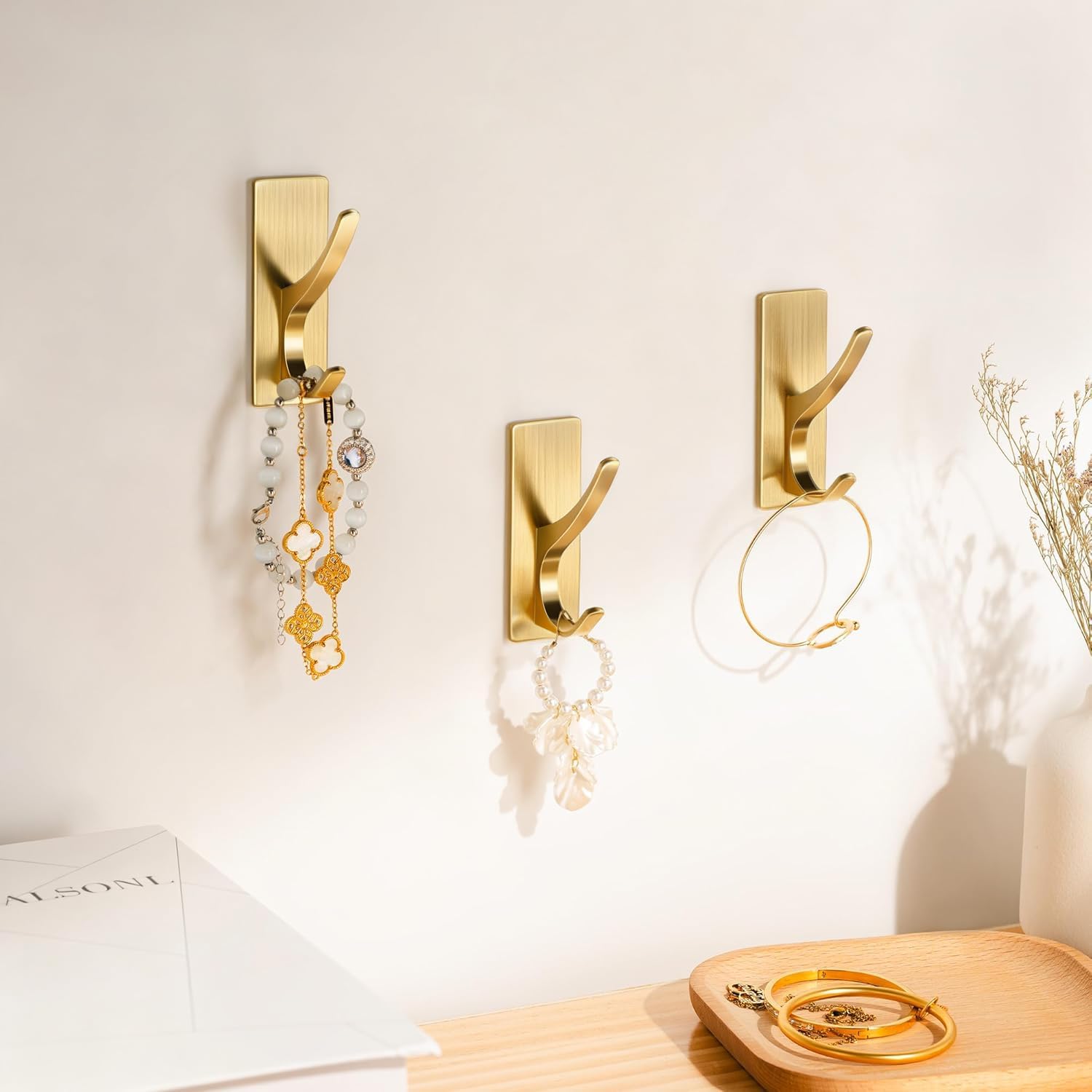 pickpiff Self Adhesive Coat Hooks for Hanging, Heavy Duty Stainless Double Wall Hook for Towel