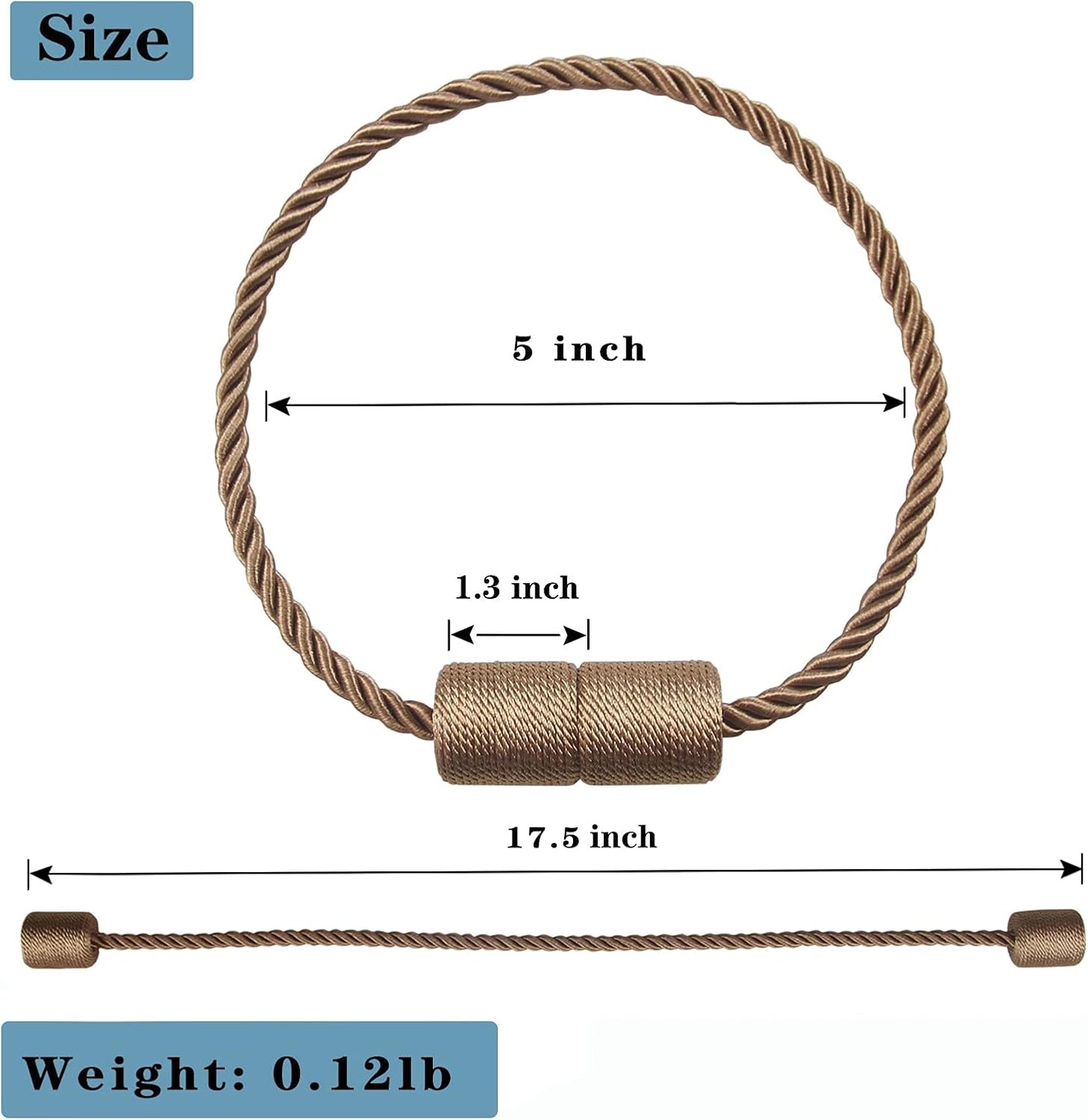 6 Pack Khaki Strong Magnetic Curtain Tiebacks Outdoor Elegant Decorative Tie Backs Modern Rope