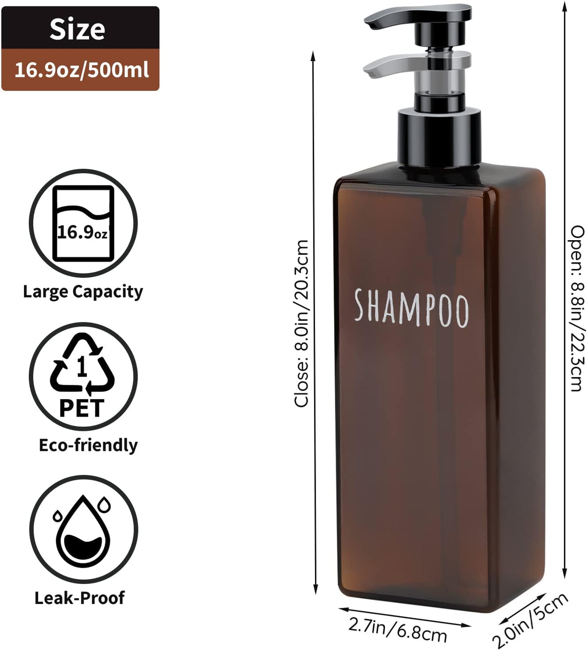 Segbeauty 16.9oz Lotion Dispenser, 3pcs Refillable Square Shampoo Bottles with Pump, 500ml Empty