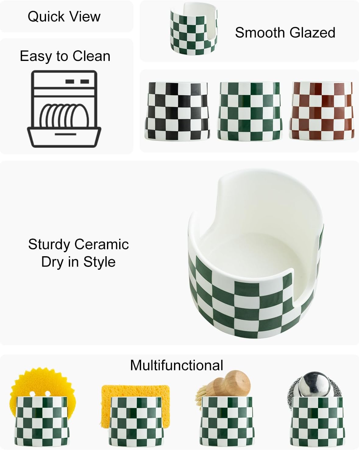 Ceramic Kitchen Sponge Holder, Dish Sponge Holder Suitable for Scrubby Farmhouse Dish Rack Brush