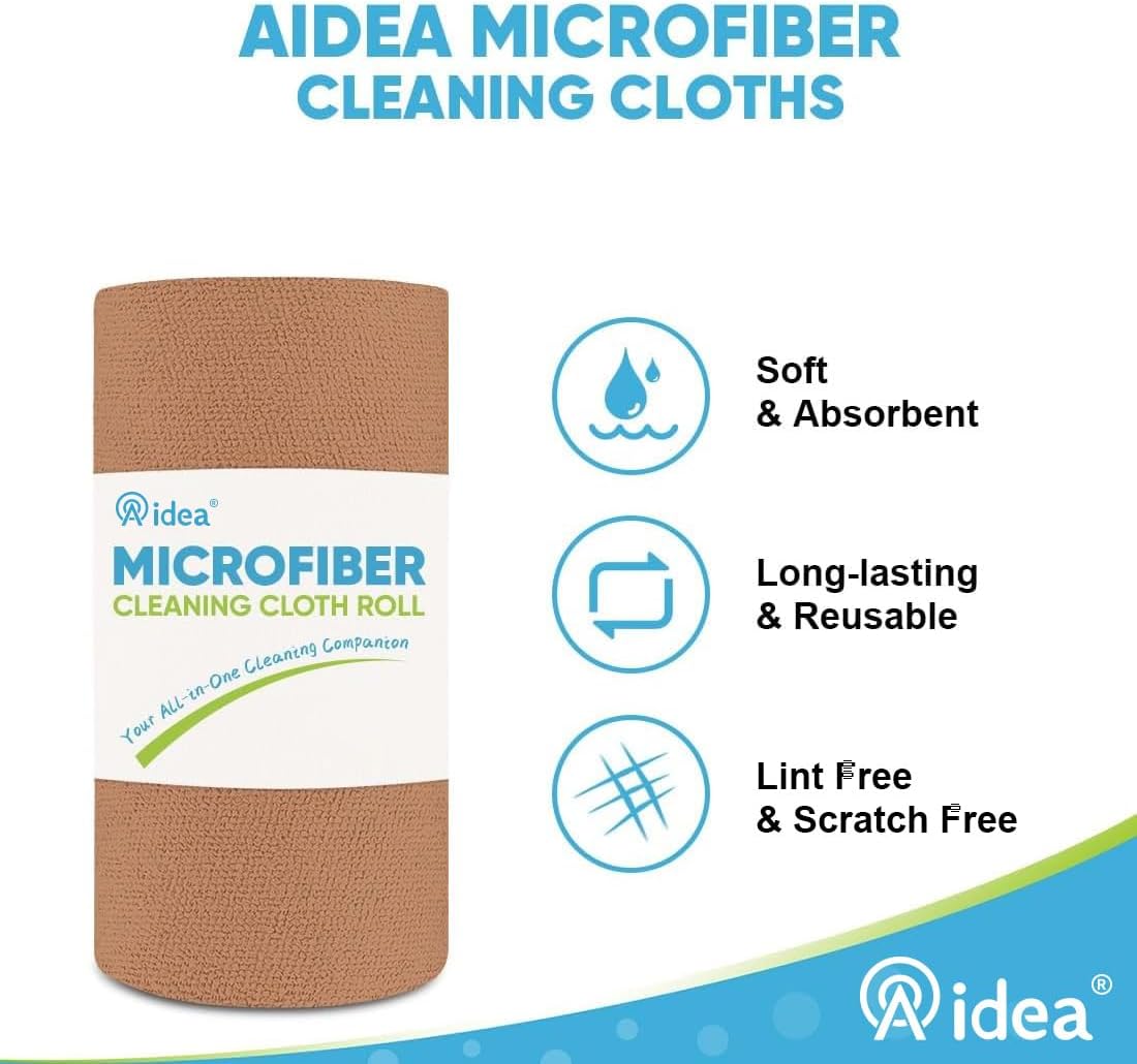 AIDEA Microfiber Cleaning Cloth Roll, 75PK, Reusable Paper Towels Tear Away Cloth, Microfiber