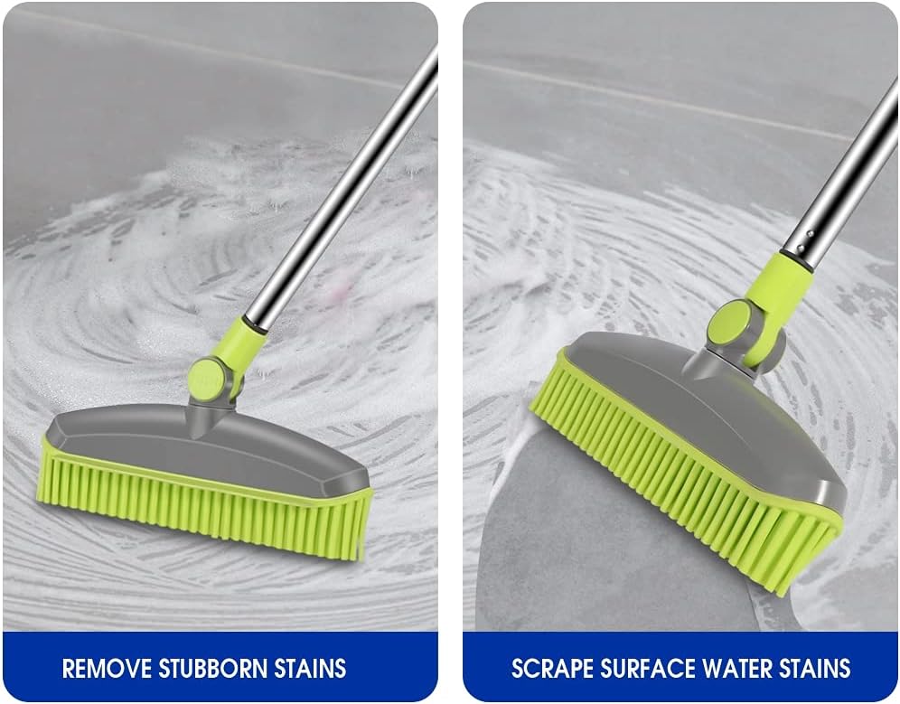 Adjustable Rubber Push Broom and Dustpan Set,Self Cleaning Indoor Outdoor Angle Brooms with Dust