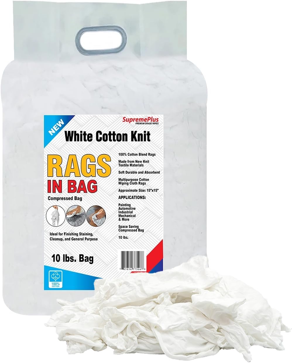 Premium White T-Shirt Cleaning Rags (10 lbs. Bag) – White Cotton Rags for Cleaning, Staining