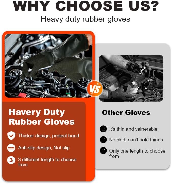 Heavy Latex Chemical Resistant Gloves - Reusable Long Rubber Dishwashing Gloves with Forearm