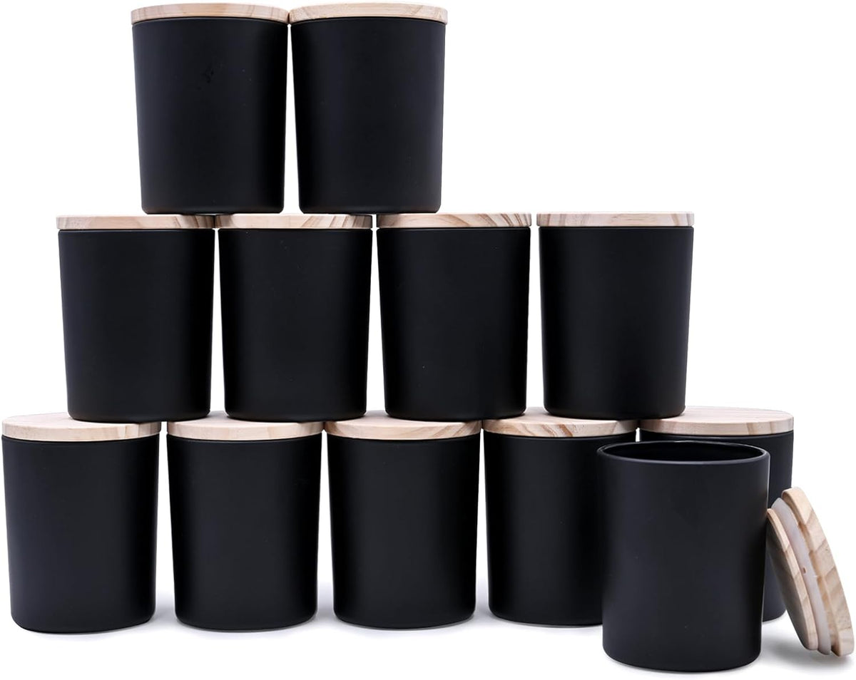 Thick Candle Jars for Making Candles 12 Pcs, 7 OZ Empty Jars with Wood Lids for Candle Making