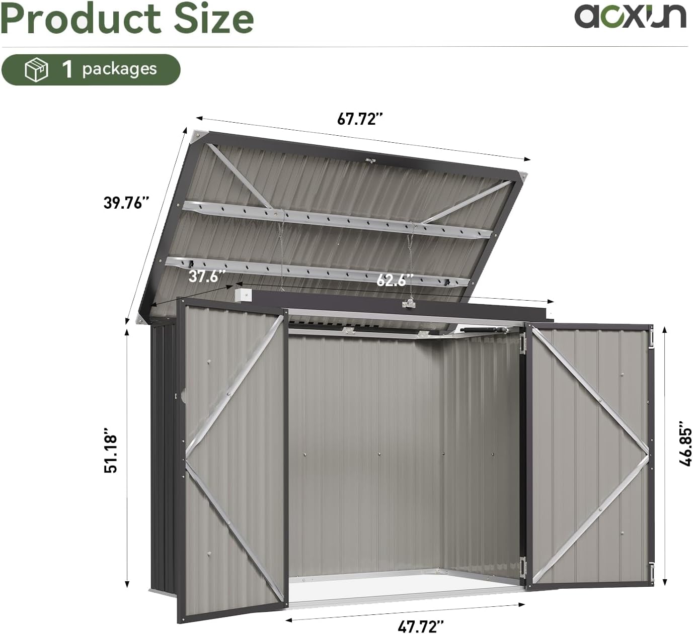 Aoxun 80 CU.FT Outdoor Storage Shed Metal Trash Can Storage with Chain Lid Waterproof Outdoor