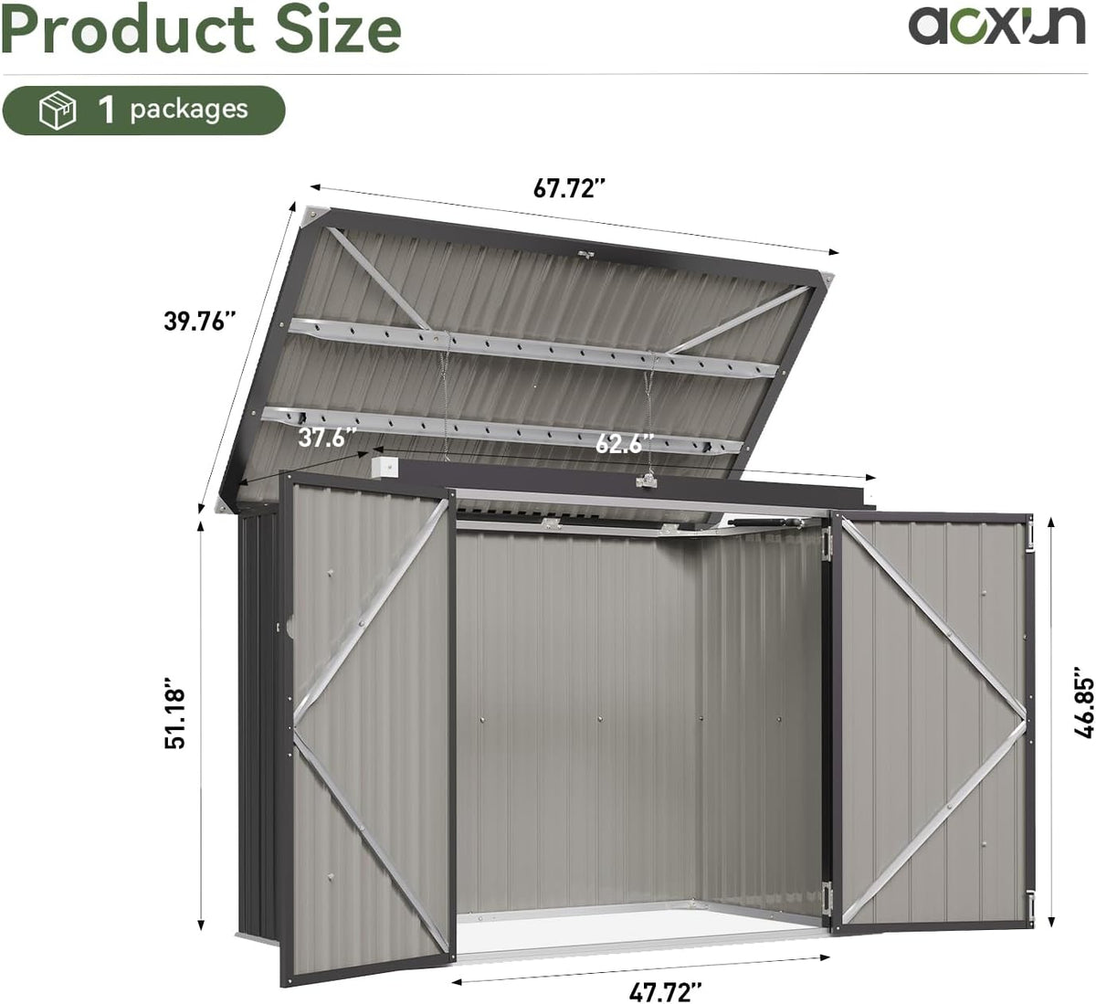 Aoxun 80 CU.FT Outdoor Storage Shed Metal Trash Can Storage with Chain Lid Waterproof Outdoor
