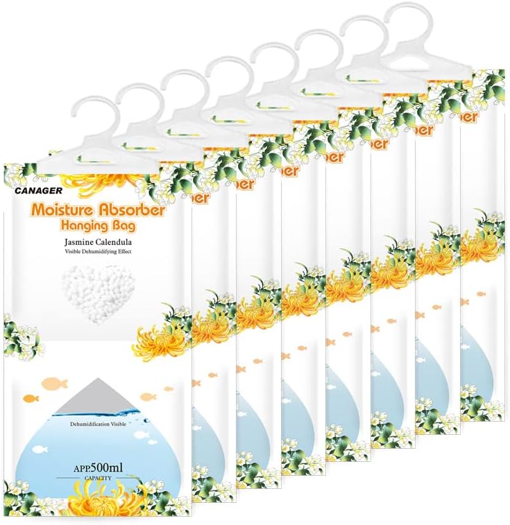 CANAGER Hanging Moisture Absorber, Jasmine Calendula Moistureproof Hanging Bag，Dehumidifier Bag (8