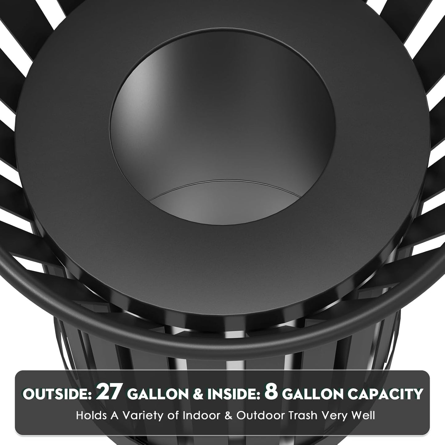 25.2IN Large Round Large Outdoor Trash Can, Heavy Duty Metal Slatted Garbage Can Outdoor, All