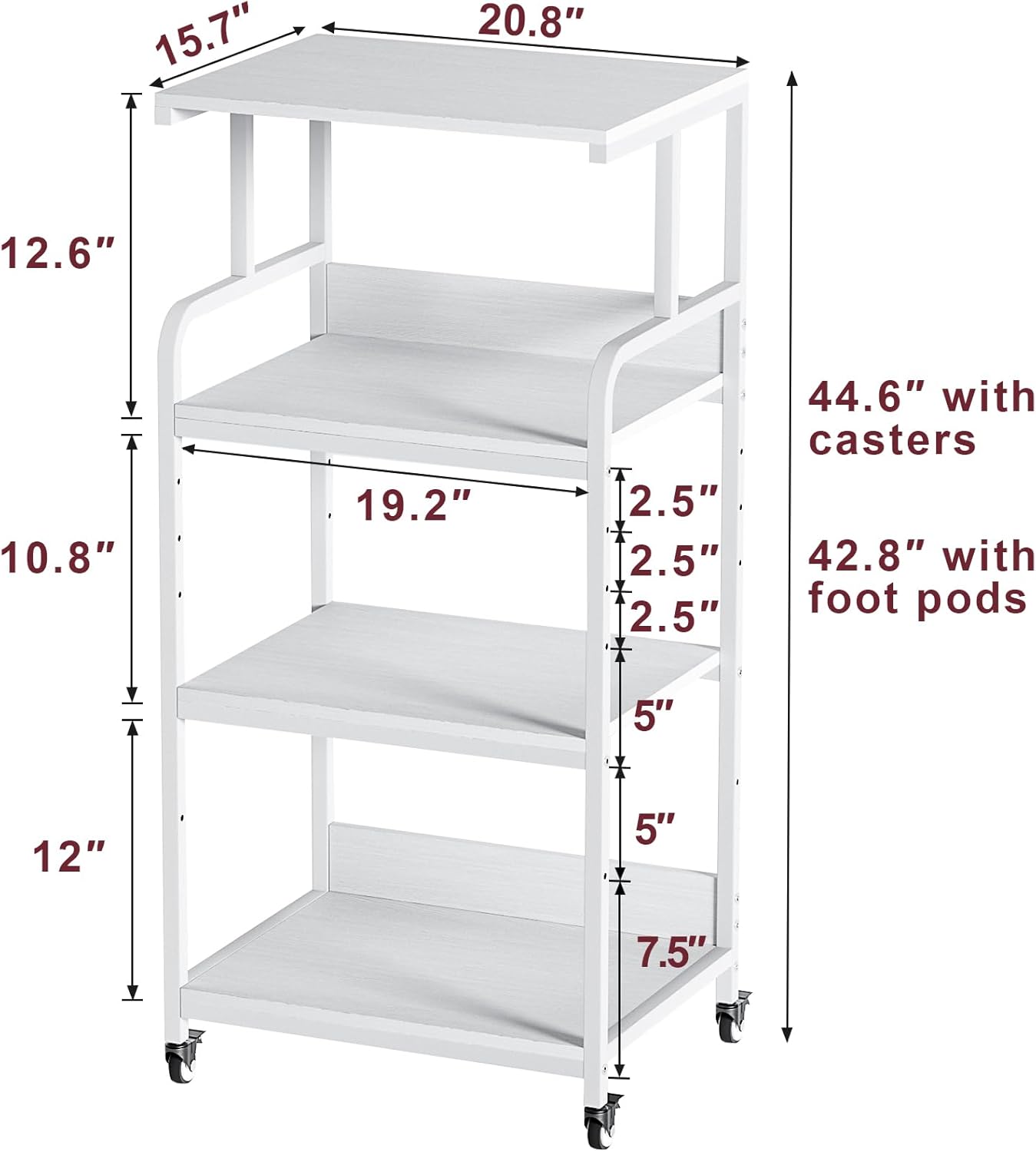 4 Tier White Printer Stand with Storage Shelf, Large Tall Printer Table for Home Office, Rolling