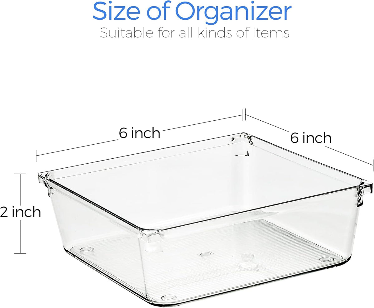Ravinte 6 Pack Drawer Organizer - 6" X 6" Plastic Storage Bins, Acrylic Organizers with Non-Slip