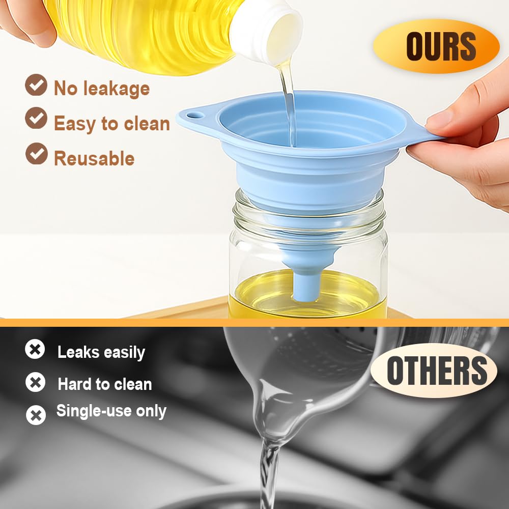 Kitchen Funnel Set 3 Pack, Collapsible Silicone Funnels for Filling Water Bottles & Small Bottles |