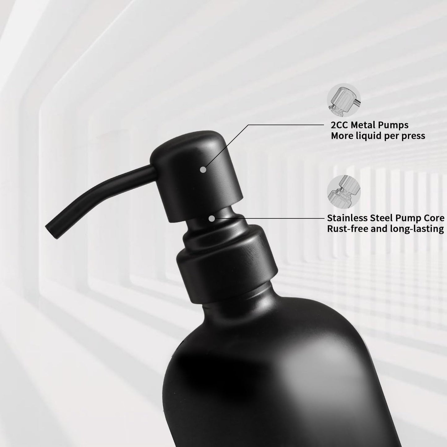 Matte Black Soap Dispenser Set, Kitchen Soap Dispenser Set with Black Stainless Steel Pump, Perfect