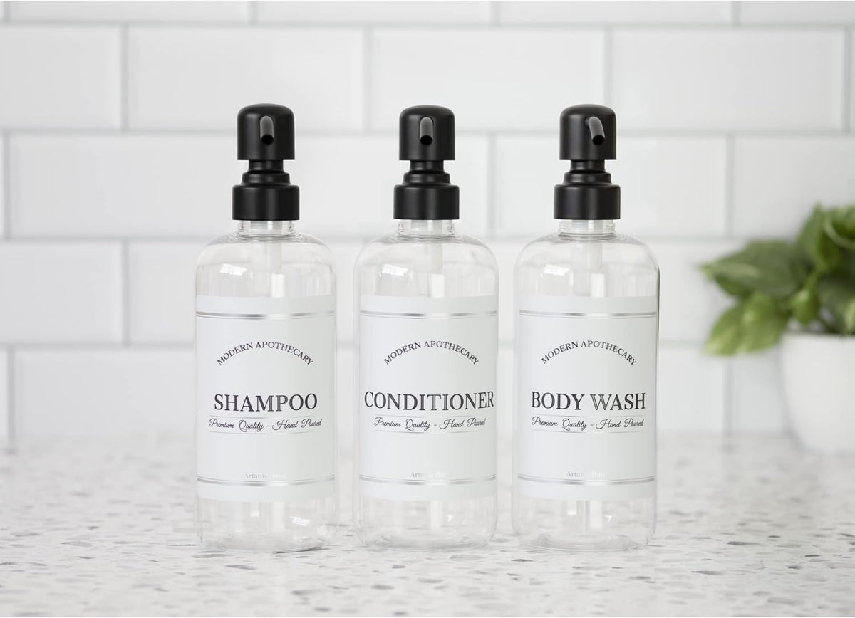 Clear Refillable Shampoo and Conditioner Bottles - Body Wash, Shampoo and Conditioner Dispenser