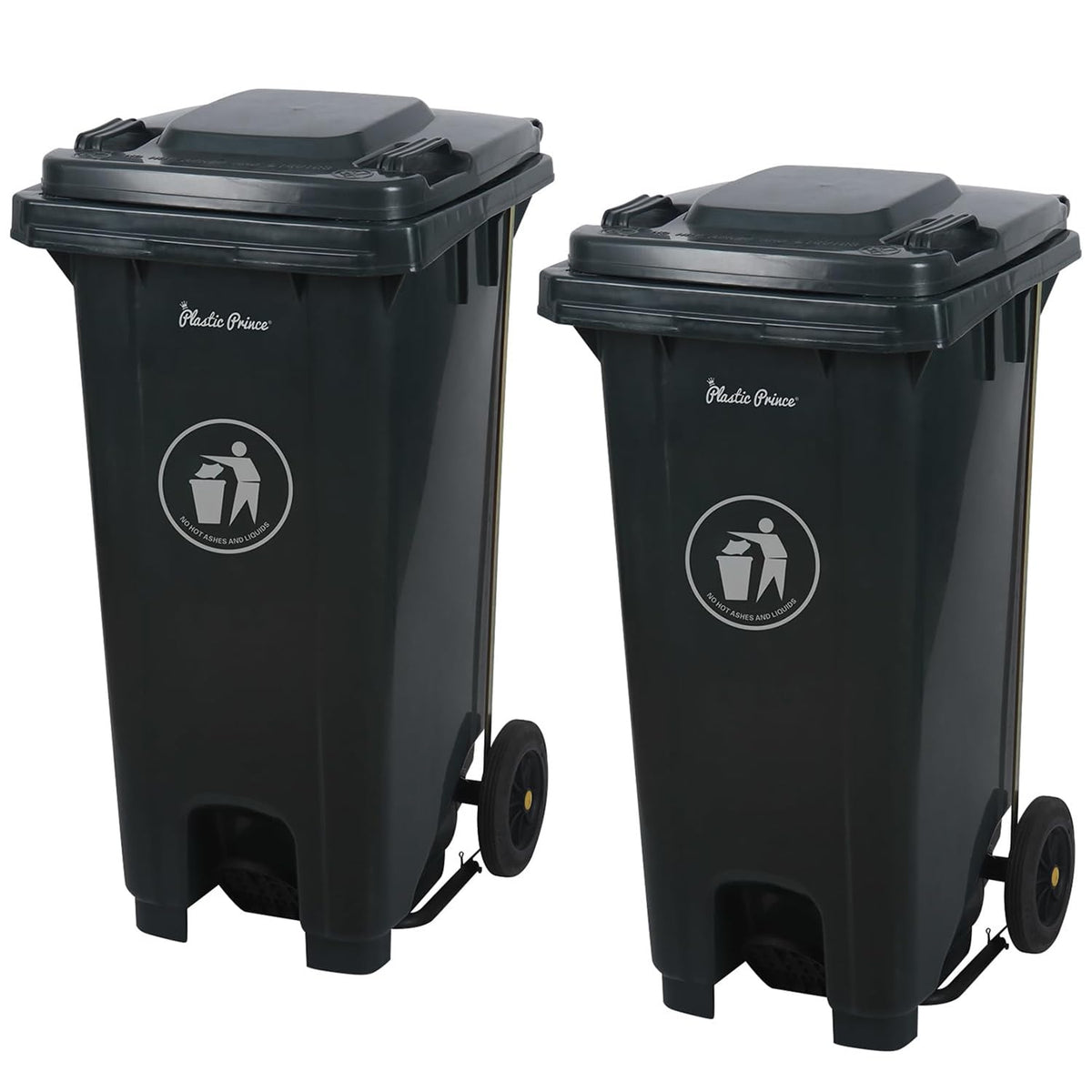 32 Gallon Step-On Large Outdoor Trash Can with Lid and Wheels - Outside Plastic Rolling Garbage Can