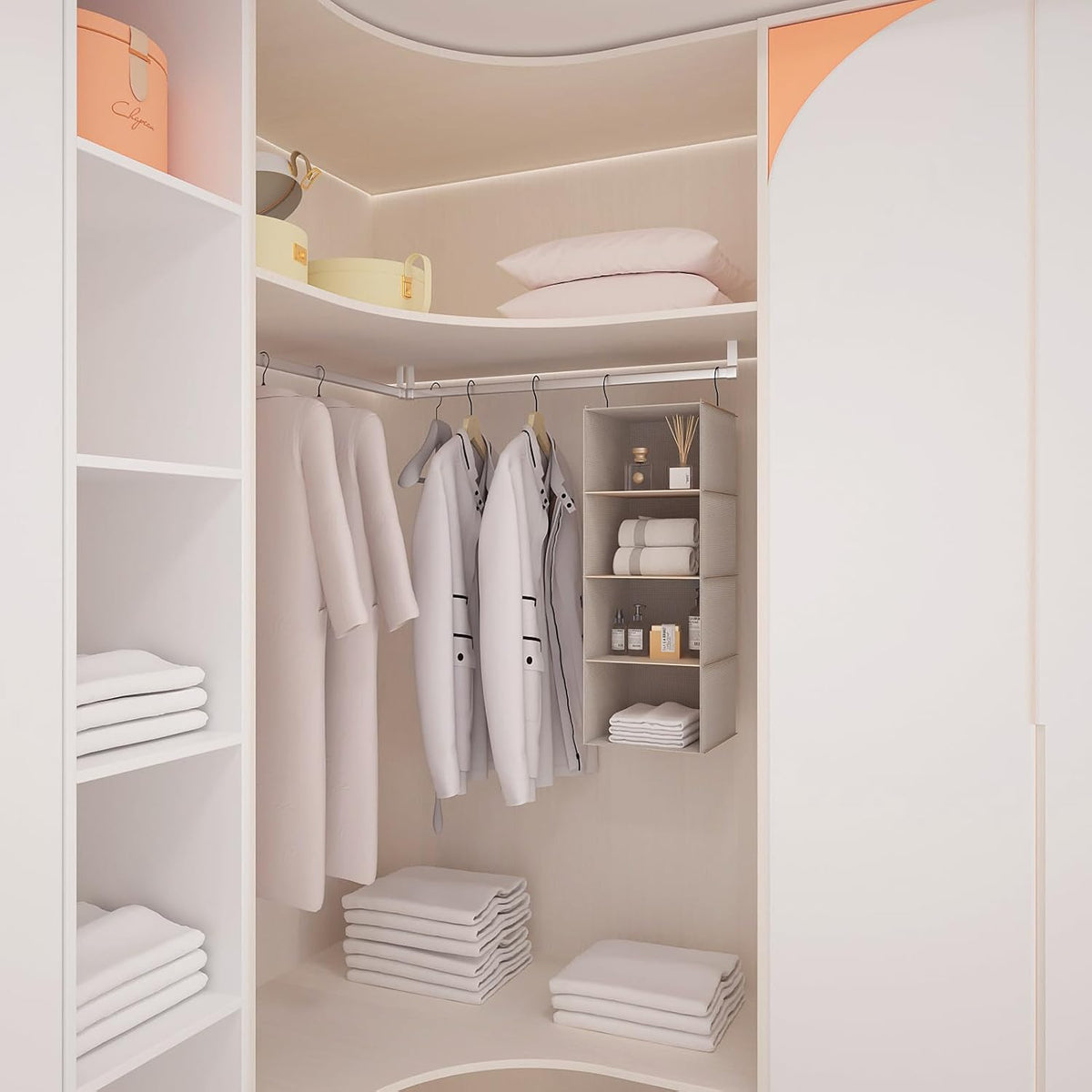 Hanging Closet Organizer and Storage, Foldable 4-Shelf Wardrobe Clothes Shelves Organizer