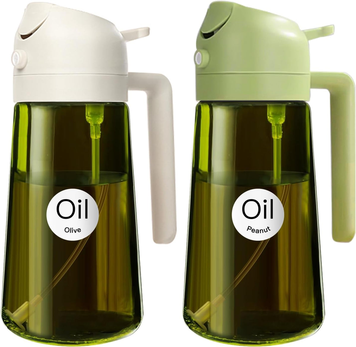 YARRAMATE 2PCS 16oz/470ml Oil Sprayer for Cooking with Stickers, Food-Grade 2 in 1 Olive Oil