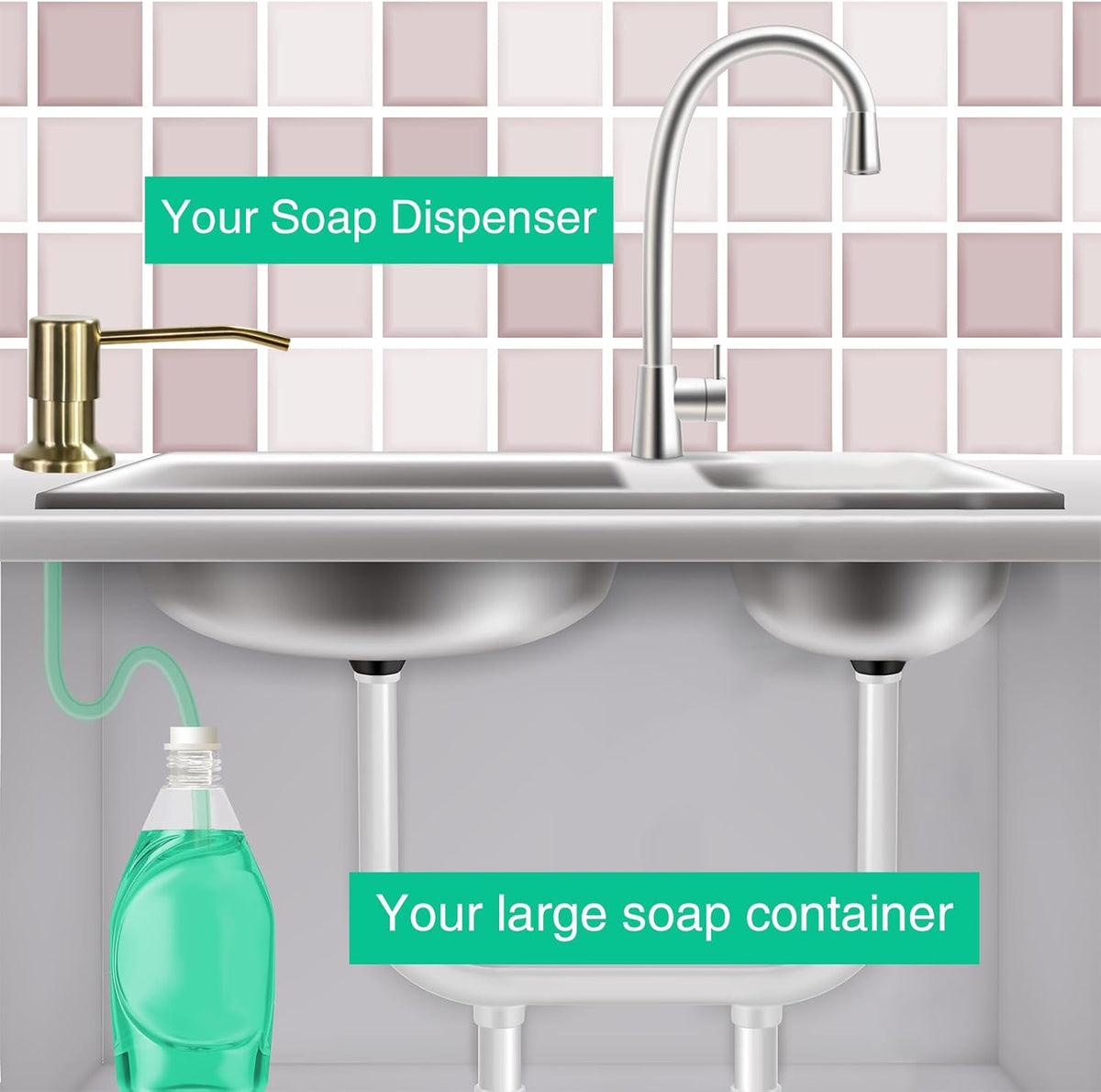 Soap Dispenser for Kitchen Sink, Built in Sink Soap Dispenser, Countertop Soap Dispenser Pump with