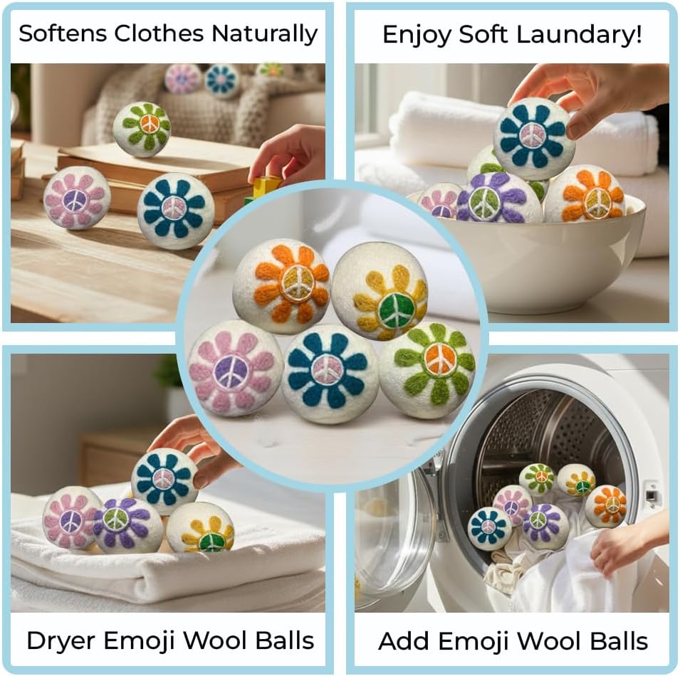 Ezhippie Quality Wool Dryer Balls - 6 XL Flower Pack - 1000+ Loads - Pure Organic Wool - Reusable