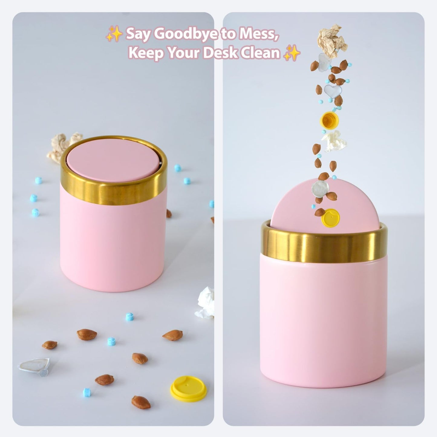 Mini Trash Can with Lid, Metal Small Tiny Mini Trash Bin Can, Mini Countertop Trash Cans for Desk