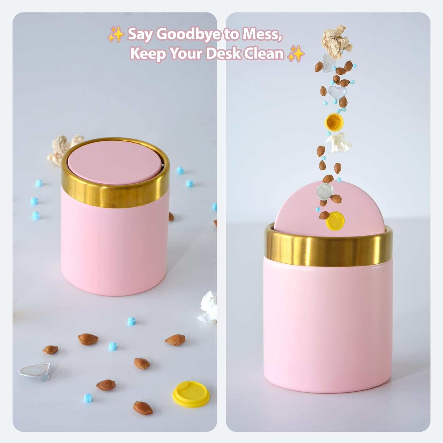Mini Trash Can with Lid, Metal Small Tiny Mini Trash Bin Can, Mini Countertop Trash Cans for Desk