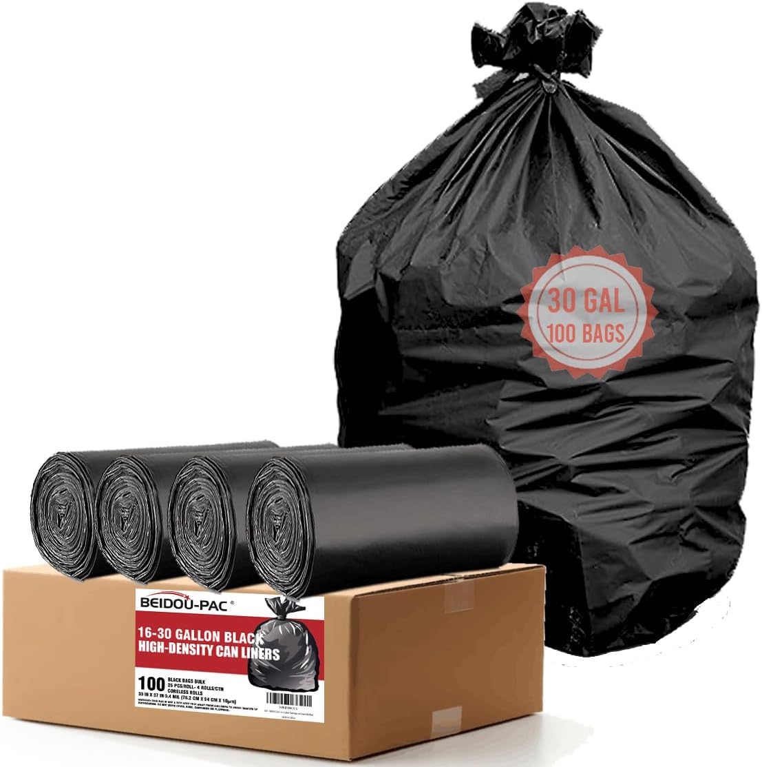 30 Gallon Trash Bags, 100 Count Black Garbage bags, Multi-purpose Trash Can Bin Liners for
