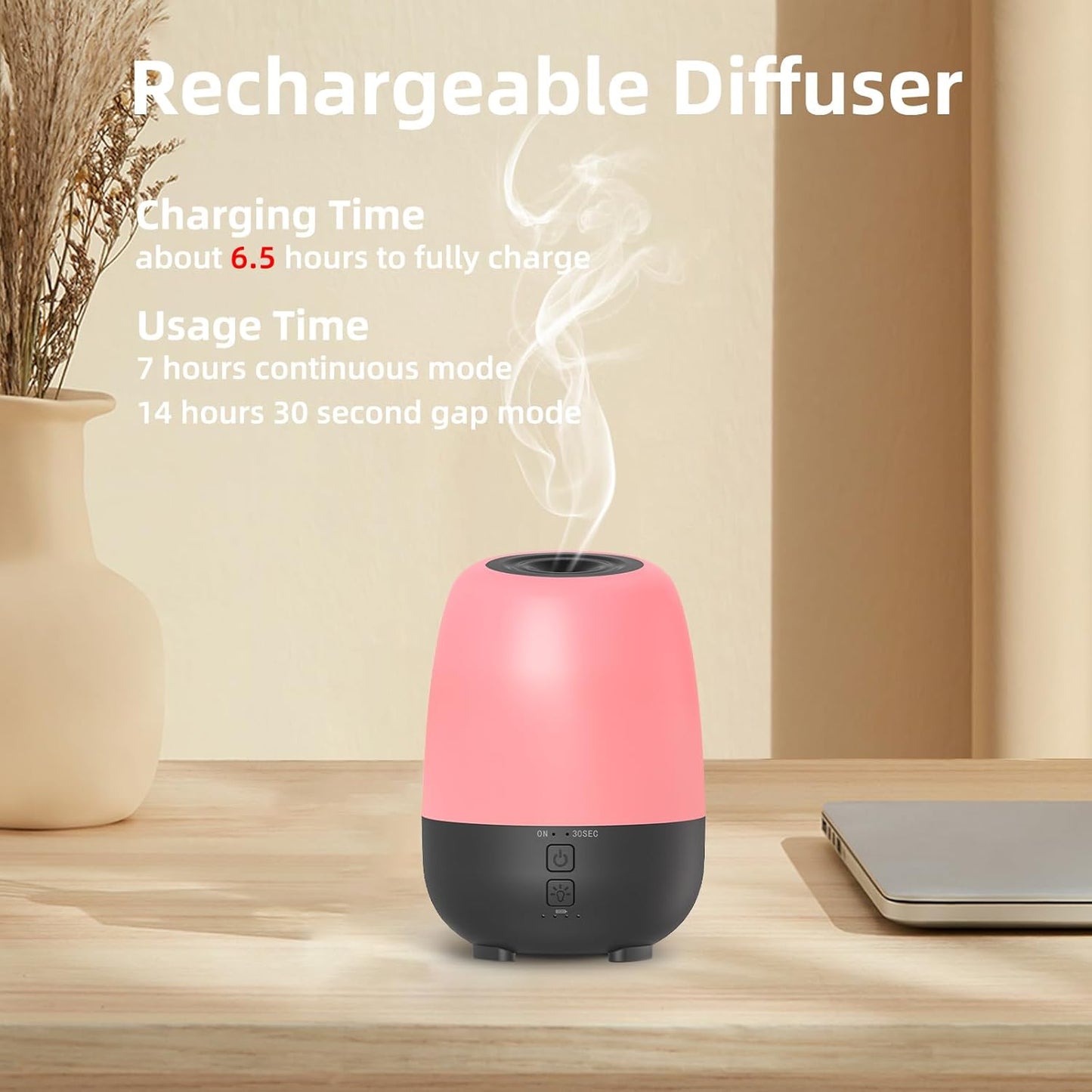 150ML Cordless Essential Oil Diffuser, Built-in 6000mAH Rechargeable Battery, 7 Hours Run Time, 7
