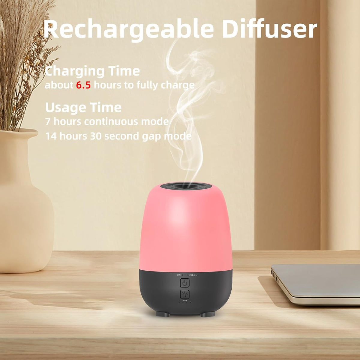 150ML Cordless Essential Oil Diffuser, Built-in 6000mAH Rechargeable Battery, 7 Hours Run Time, 7