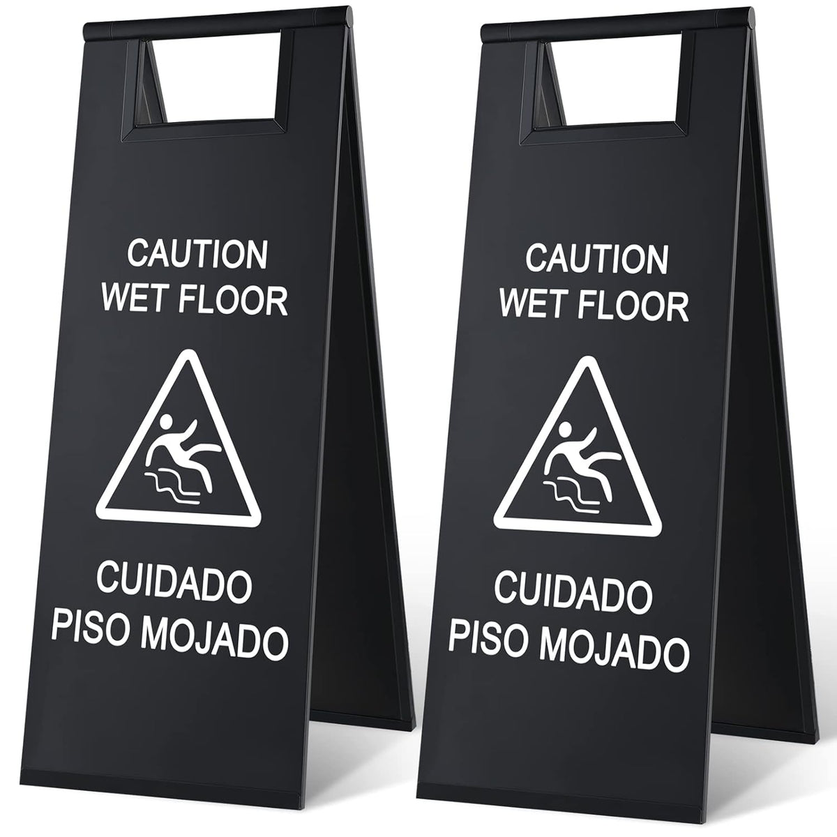 Kigley 2 Pcs Wet Floor Sign, 24 Inch Stainless Steel Caution Wet Floor Sign Double Sided Portable