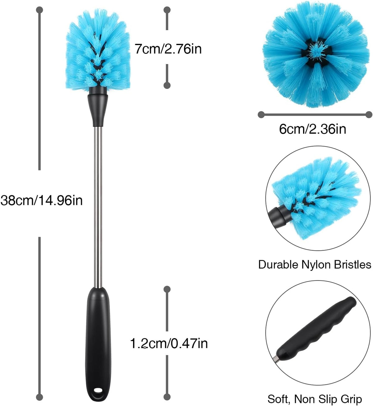 Water Bottle Brush, 15-inch Long, Bottle Brush Cleaner, Bottle Scrubber, Kitchen Scrub Brush